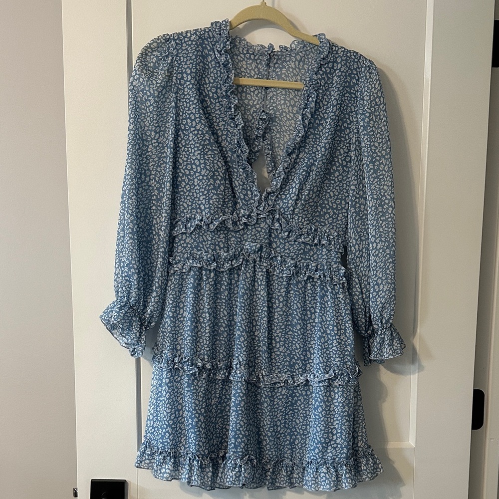 Blue Floral Ruffle Dress